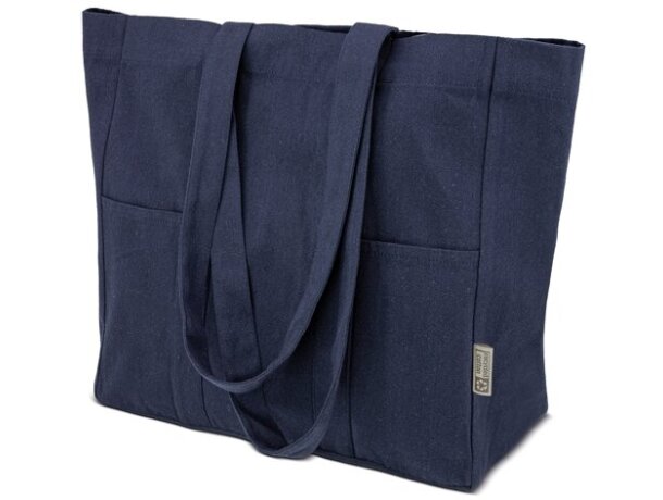 Bolsa algodón canvas reciclado Alma con asas largas reforzadas Azul marino detalle 5