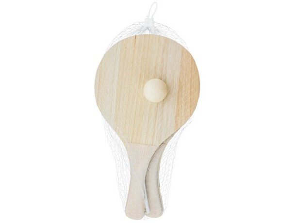 Set palas playa madera y fibra de trigo Yaiza con pelota detalle 1