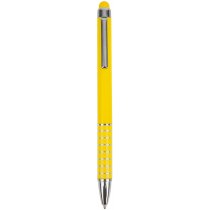 Bolígrafo en plástico y aluminio con aros decorativos amarillo amarillo personalizado