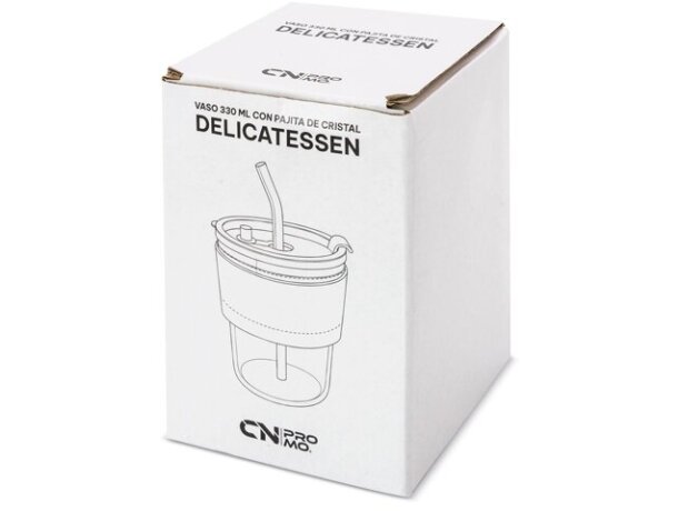 Vaso cristal 330ml con pajita reutilizable Delicatessen detalle 2