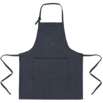 Delantal denim azul con costuras ocres ajustable