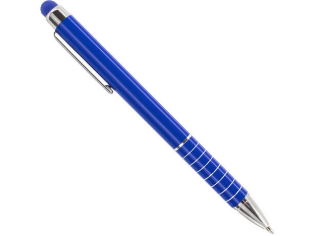 Bolígrafo en plástico y aluminio con aros decorativos azul