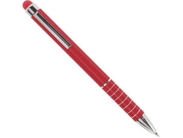 Bolígrafo en plástico y aluminio con aros decorativos rojo