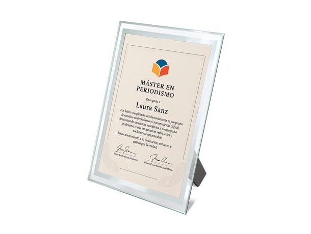 Marco cristal Bisela para diploma A5 con sistema de clip detalle 3