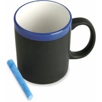 Taza decorada con pizarra para escribir mensajes personalizada azul