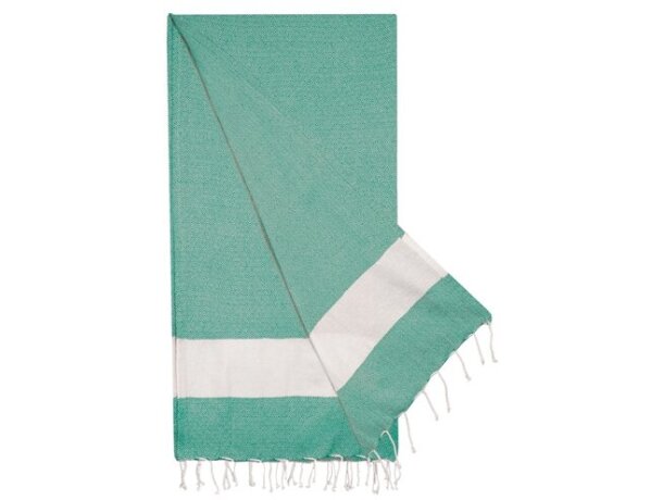 Toalla pareo Porto Principe algodón reciclado con fleco Turquesa detalle 7