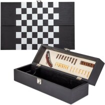 Set de vino con ajedrez Saboya en madera natural