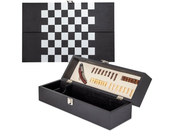 Set de vino con ajedrez Saboya en estuche de madera natural detalle 1