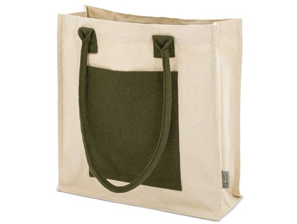Bolsa algodón canvas reciclado Surat con doble bolsillo Verde detalle 7