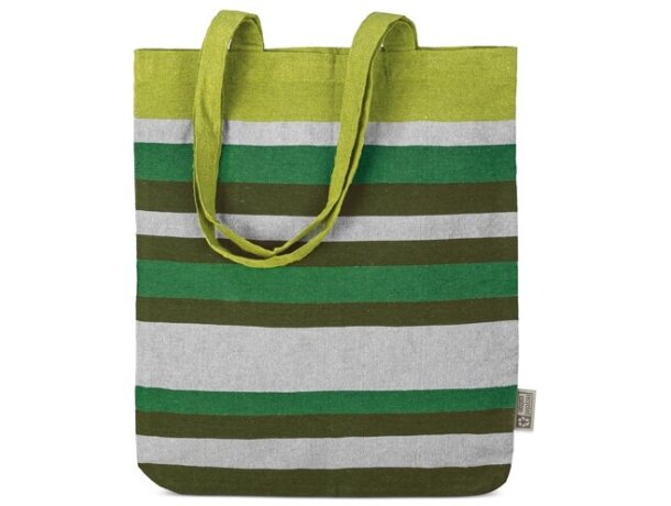Bolsa de algodón reciclado Trinity con rayas de colores Verde detalle 11
