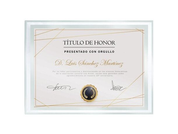 Marco cristal Bisela para diploma A5 con sistema de clip detalle 4