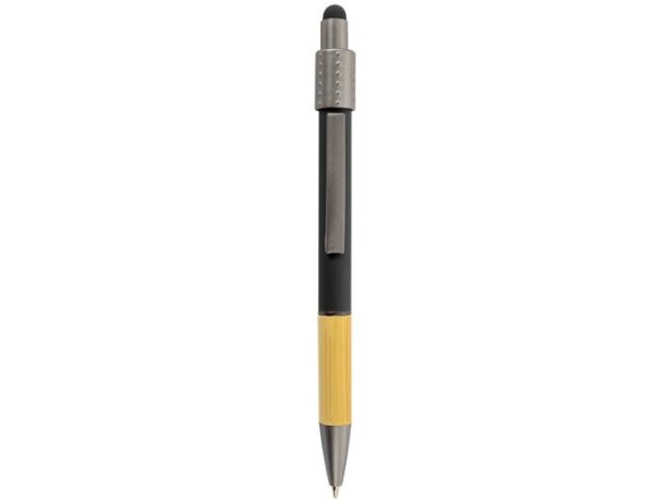 Bolígrafo antiestrés giratorio con touch Eneko bambú y metal Negro detalle 5