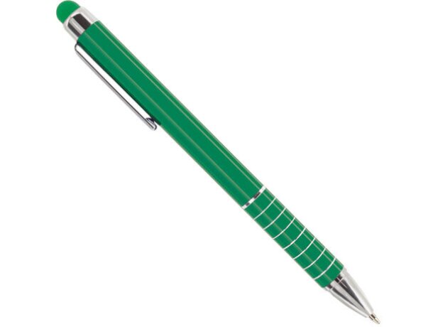 Bolígrafo en plástico y aluminio con aros decorativos verde