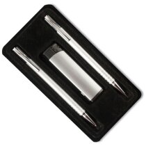 Estuche con dos bolígrafos y encendedor personalizado negro