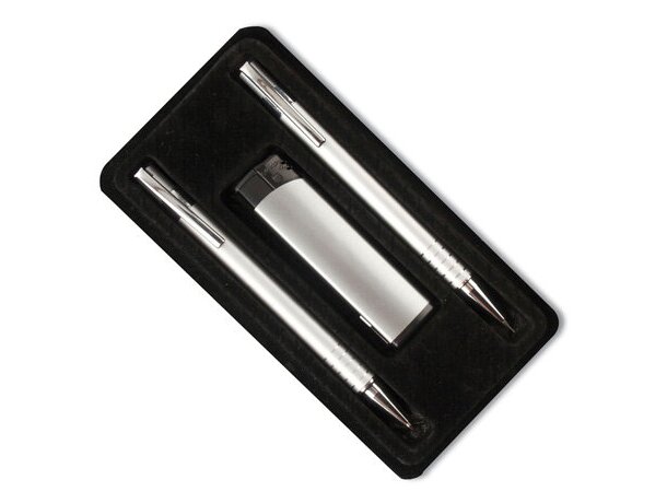 Estuche boligrafo 2 pcs y encendedor negro