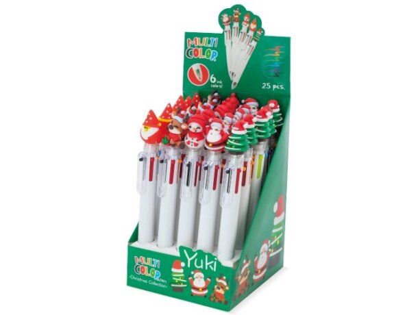 Set navideño bolígrafos multicolor Yuki con motivos 3D detalle 3