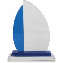 Trofeo de cristal azul y blanco personalizado