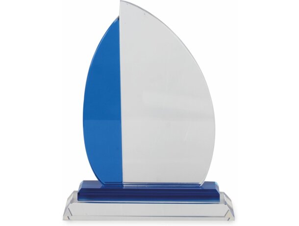 Trofeo de cristal azul y blanco personalizado