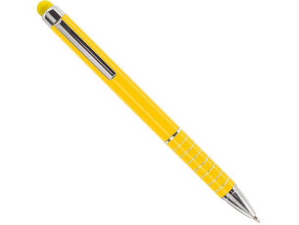 Bolígrafo en plástico y aluminio con aros decorativos amarilla