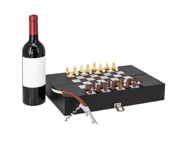 Set de vino con ajedrez Saboya en estuche de madera natural detalle 7