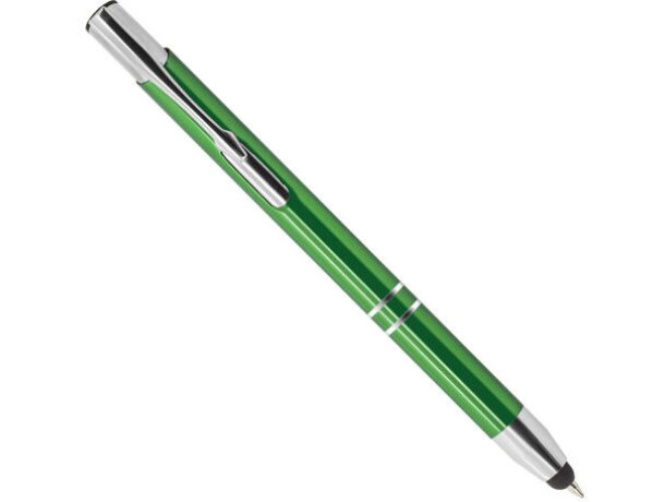 Bolígrafo metálico con puntero y clip verde