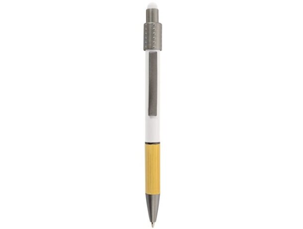 Bolígrafo antiestrés giratorio con touch Eneko bambú y metal Blanco detalle 3