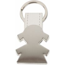 Llavero original metal en forma de niña con cinta polipiel y estuche