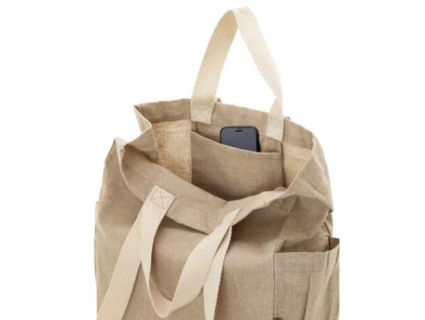 Bolsa algodón reciclado Olaya con doble asa y bolsillos detalle 7