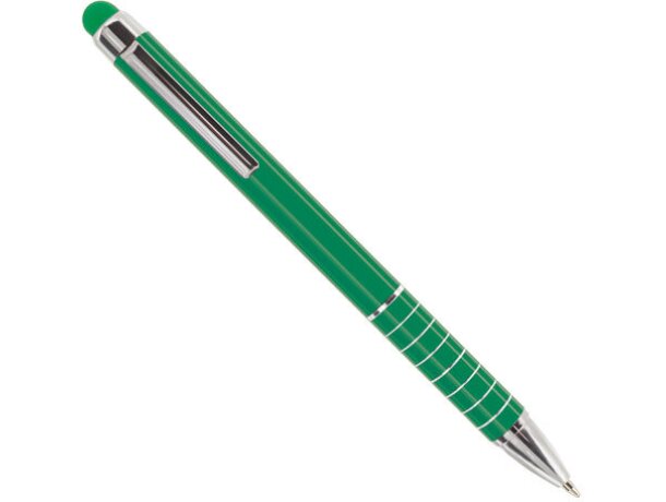 Bolígrafo en plástico y aluminio con aros decorativos verde