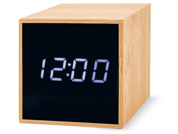 Reloj despertador bambu con alarma y temperatura