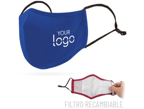 Mascarilla de tela personalizada con filtro de 3 capas Azul royal detalle 1