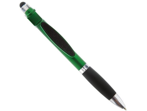 Bolígrafo con varias funciones y soporte móvil verde