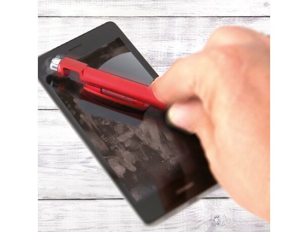 Bolígrafo con varias funciones y soporte móvil rojo