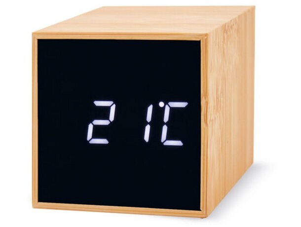 Reloj despertador bambu con alarma y temperatura