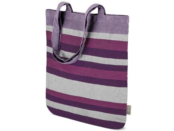 Bolsa de algodón reciclado Trinity con rayas de colores Lila detalle 5