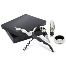 Pinot, 4 accesorios vino acero con estuche cartón