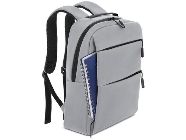 Mochila portaordenador soft-touch Davis PU resistente al agua Gris detalle 1