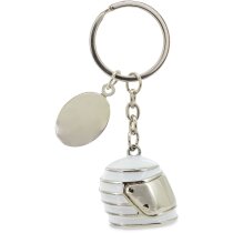 Llavero de motos promocional en forma de casco con placa redonda