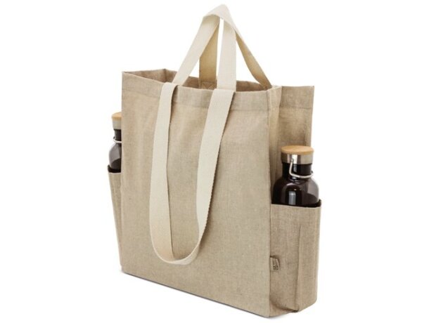 Bolsa algodón reciclado Olaya con doble asa y bolsillos detalle 5