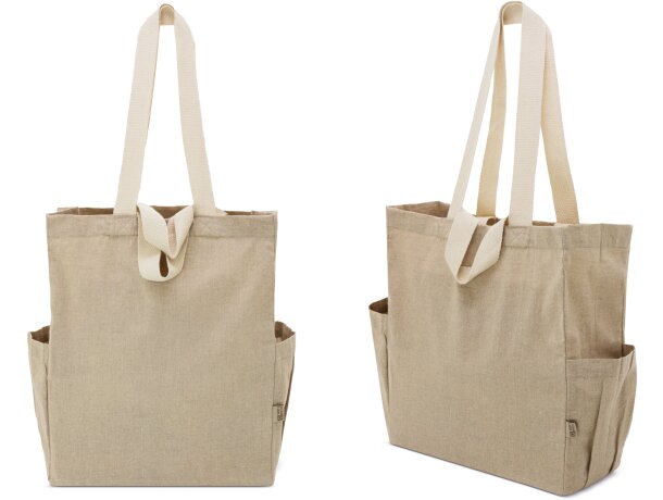 Bolsa algodón reciclado Olaya con doble asa y bolsillos detalle 1