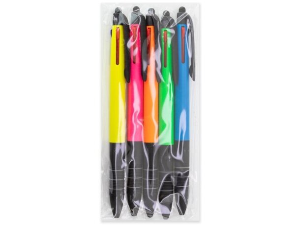 Set bolígrafos 3 tintas Impact pack 5 unidades colores ácidos Surtido detalle 2