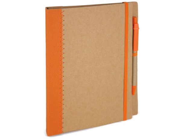 Libreta tamaño a5 con bolígrafo y banda elástica naranja