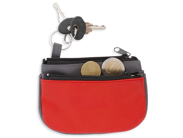 Monedero combinado con 2 cremalleras en poliester y pvc naranja