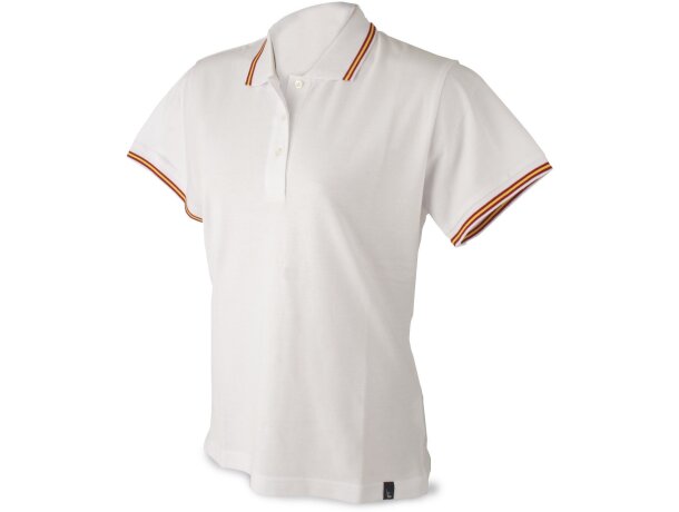 Polo de manga corta algodón de mujer detalles bandera barato blanco