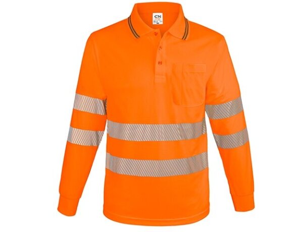 Polo manga larga con bolsillo y bandas reflectantes QVO Naranja detalle 1
