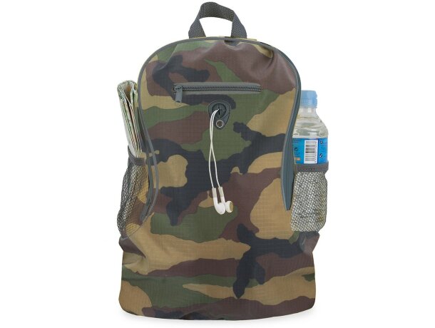 Mochila con bolsillo de rejilla y salida auriculares
