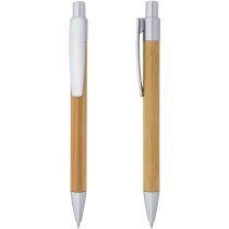 Bolígrafo bambú natural con clip y logo grabado