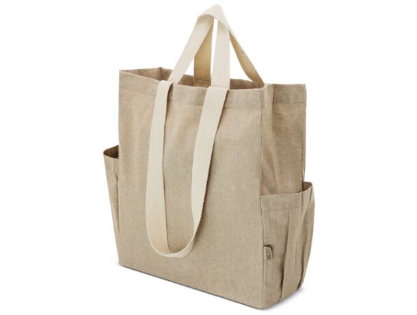 Bolsa algodón reciclado Olaya con doble asa y bolsillos detalle 9