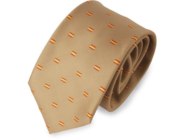 Corbata con bandera de España color camel personalizada