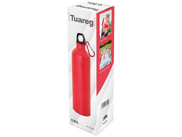 Botella de aluminio con mosqueton 800 ml. Tuareg rojo